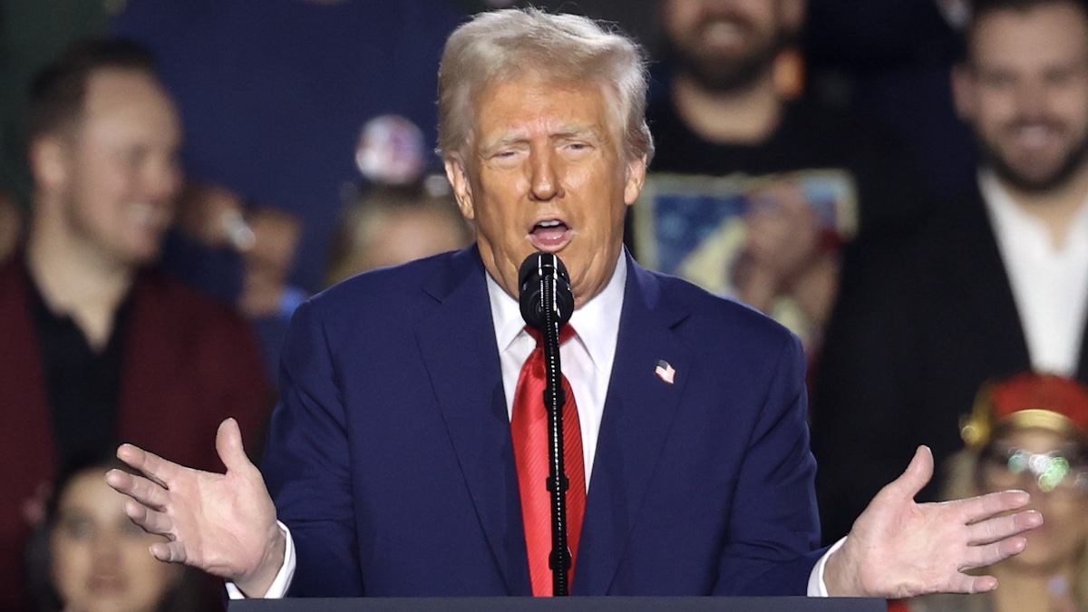 LAS VEGAS, NEVADA - JANUARY 25: U.S. President Donald Trump speaks during a rally at Circa Resort & Casino on January 25, 2025 in Las Vegas, Nevada. The event focused on Trump’s first week in office, including his proposed policy to eliminate taxes on tips for service industry employees.