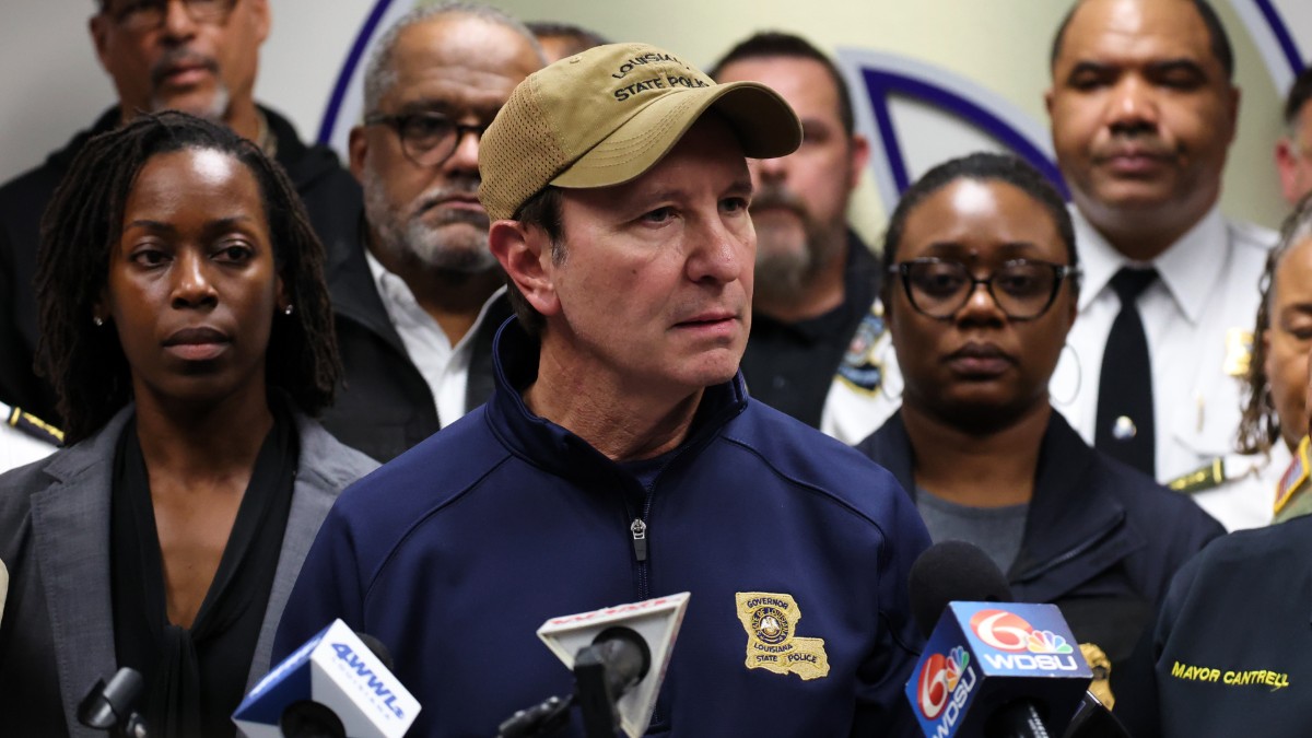 Louisiana Gov. Jeff Landry speaks at a press conference regarding the New Orleans New Year's attack