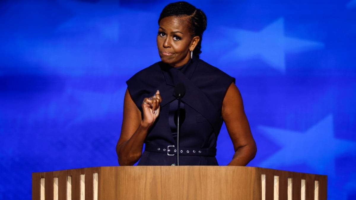 Former First Lady Michelle Obama speaks at the 2024 DNC