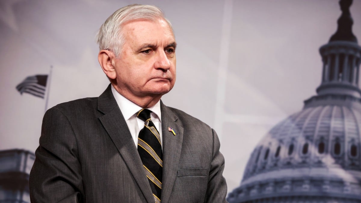 Senator Jack Reed as a press conference in 2022