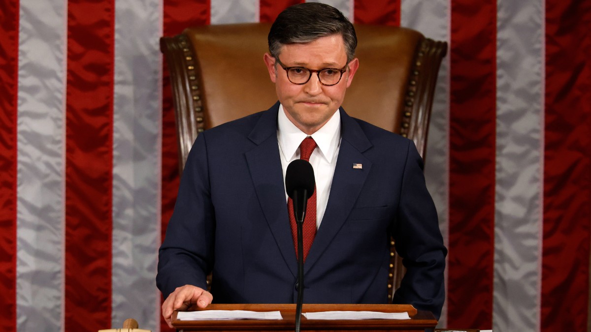 Speaker of the House Mike Johnson speaks on day 1 of the 119th Congress in the house Chamber