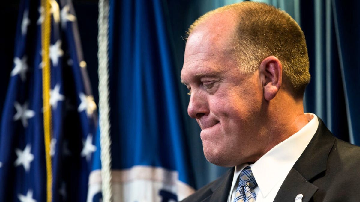 WASHINGTON, DC - DECEMBER 5: Thomas Homan, Senior Official Performing the Duties of the Director of Immigration and Customs Enforcement (ICE), pauses while speaking during a Department of Homeland Security press conference to announce end-of-year numbers regarding immigration enforcement, border security and national security, December 5, 2017 in Washington, DC. (Photo by Drew Angerer/Getty Images)