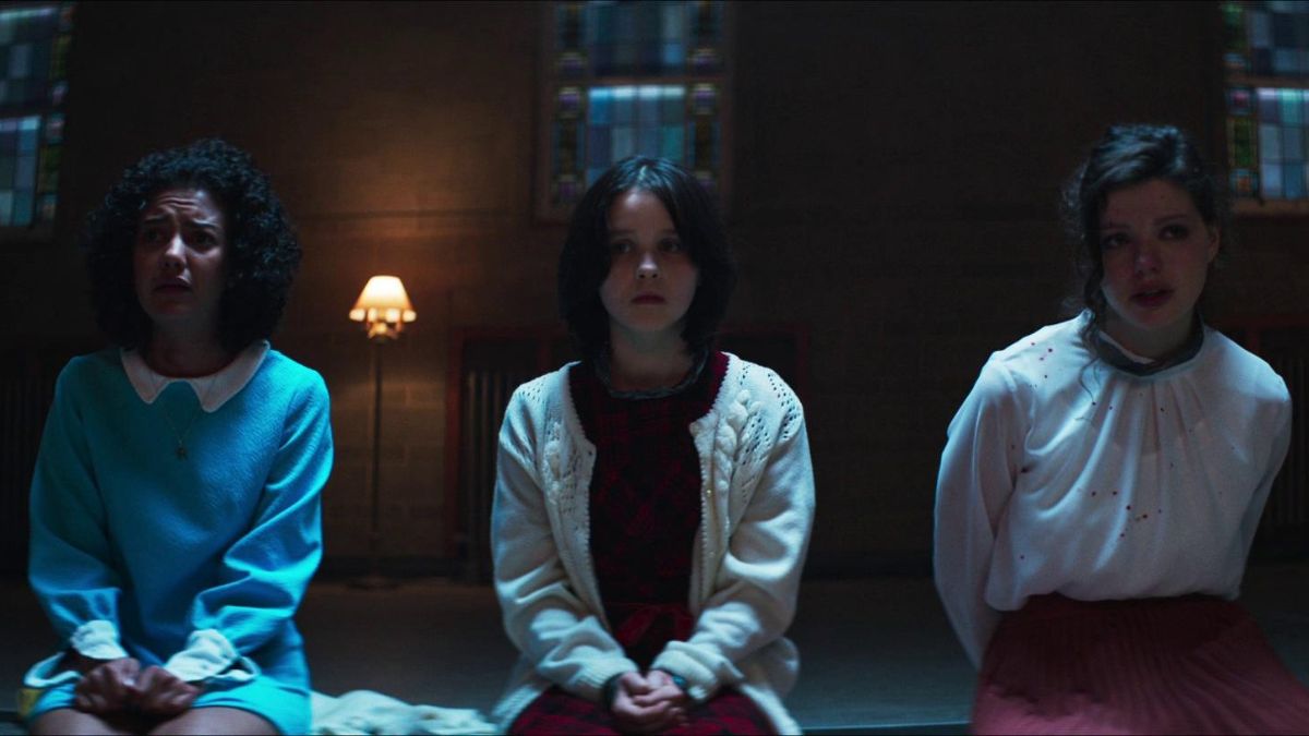 madison baines as samantha, georgia acken as clare, and chloë levine as rose in The Sacrifice Game