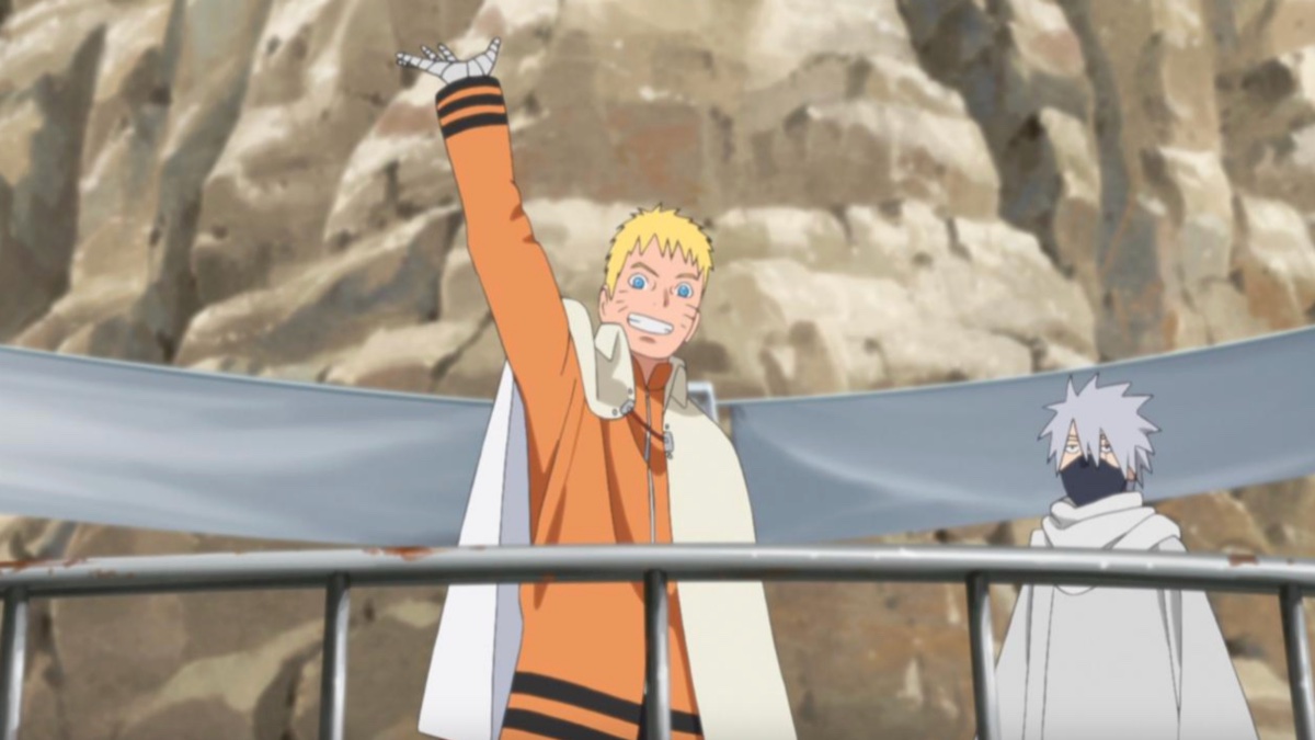 Naruto holding up his arm in triumph