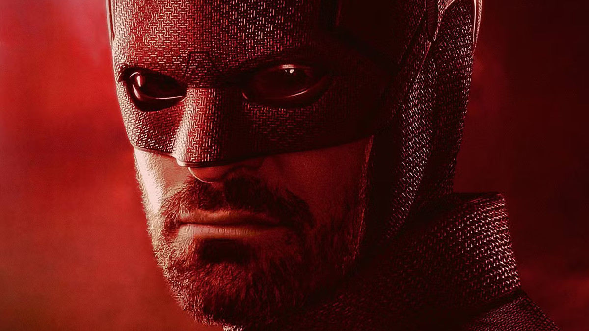 Charlie Cox as Daredevil in a red-tinted promo image for 'Daredevil: Born Again'