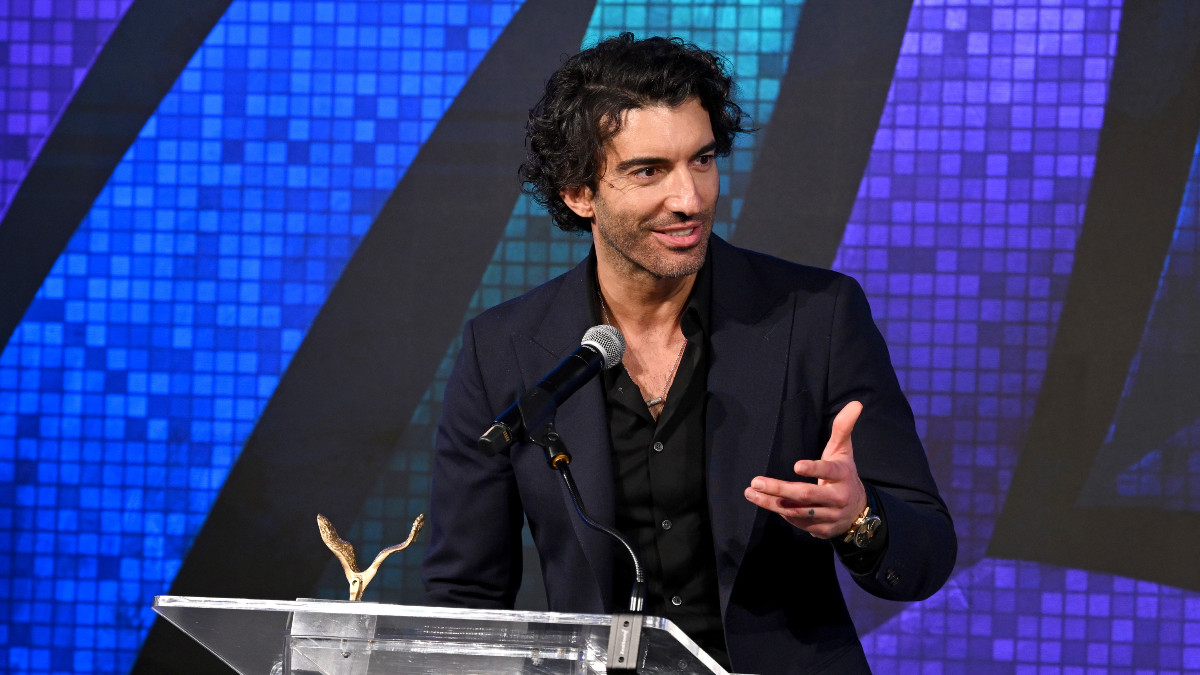 NEW YORK, NEW YORK - DECEMBER 09: Actor/filmmaker and VOS Honoree, Justin Baldoni speaks onstage at the Vital Voices 12th Annual Voices of Solidarity Awards at IAC Building on December 09, 2024 in New York City. (Photo by Bryan Bedder/Getty Images for Vital Voices Global Partnership)