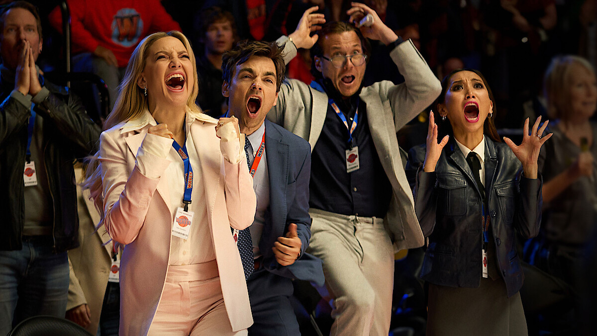 Isla, Sandy, Ness, and Ali all cheering during the finale of Running Point season 1